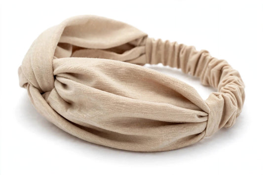 Diadema Beige Nudo Torcido | Tela Suave Ancha