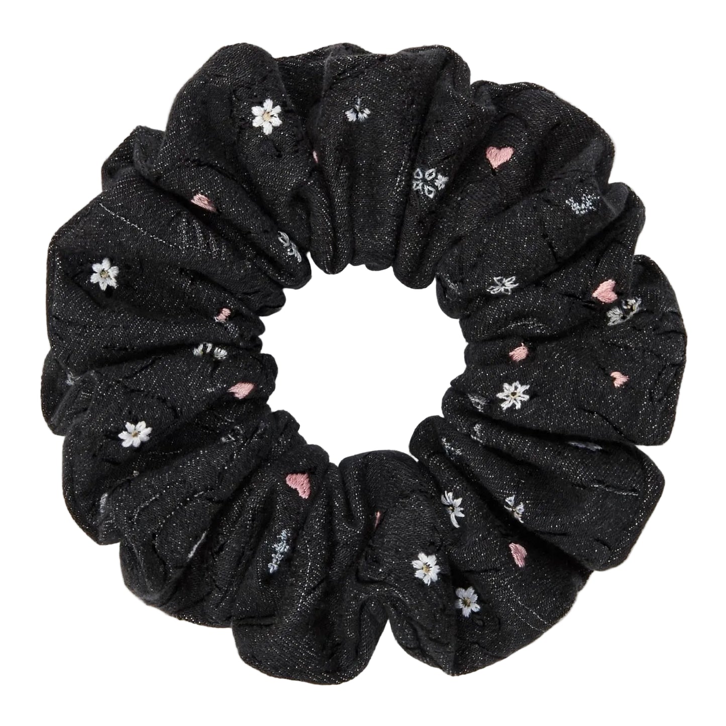 Scrunchie Mezclilla Negra Mini Flores - Black Denim