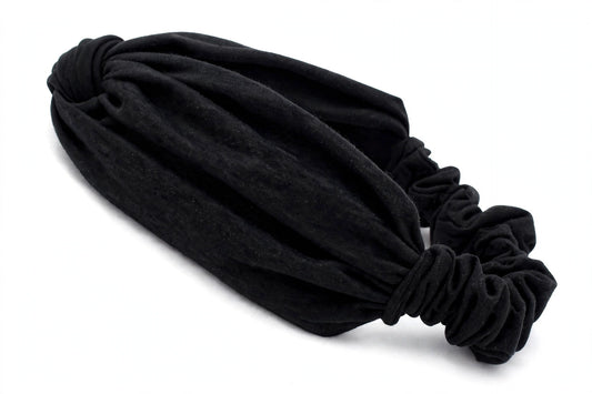 Diadema Negro Nudo Torcido | Tela Suave Ancha