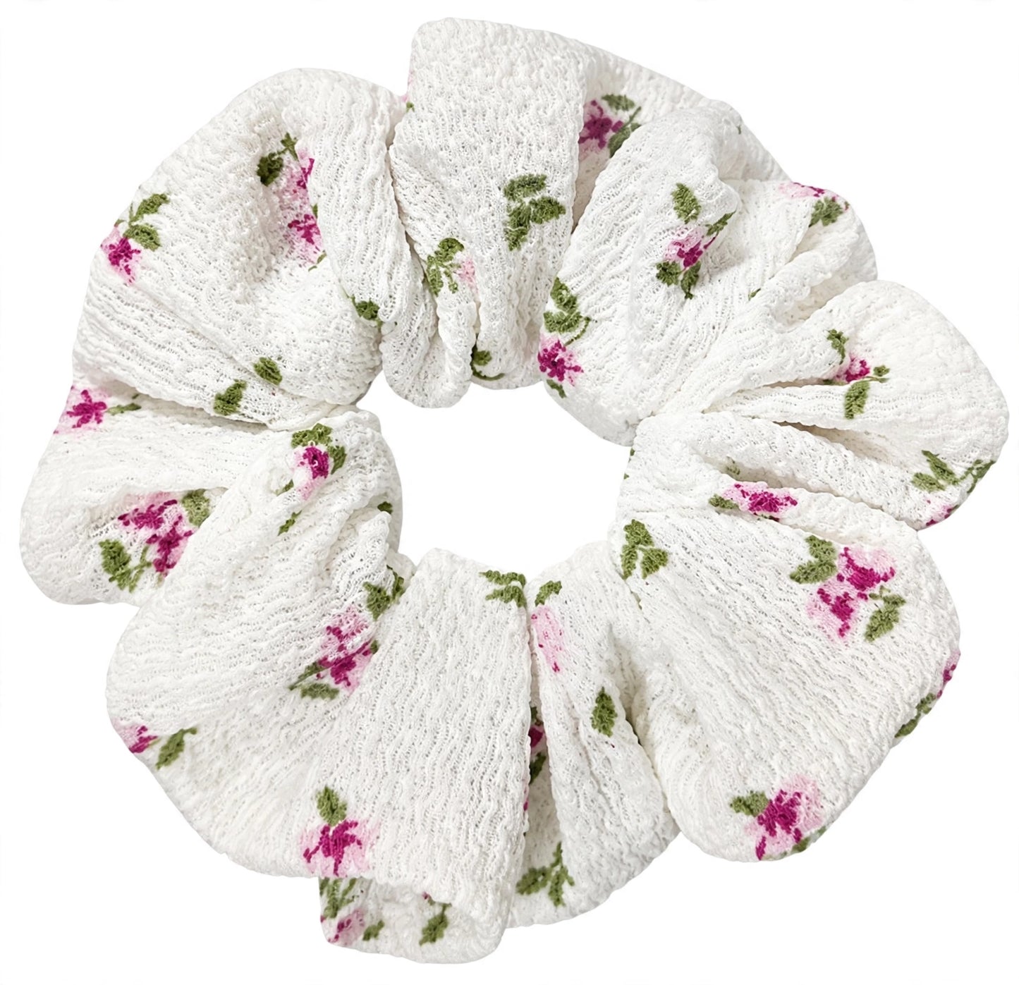 Scrunchie Blanco Florecitas Rosas - Colección Floral