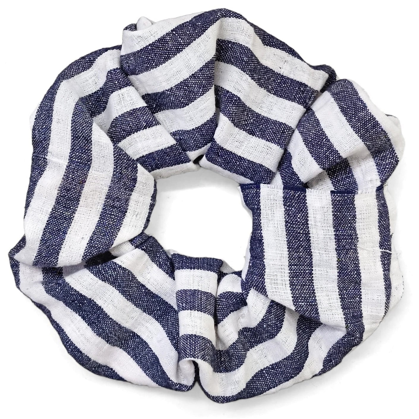 Scrunchie Rayas Azul Marino | Coletero Lino Estilo Marinero