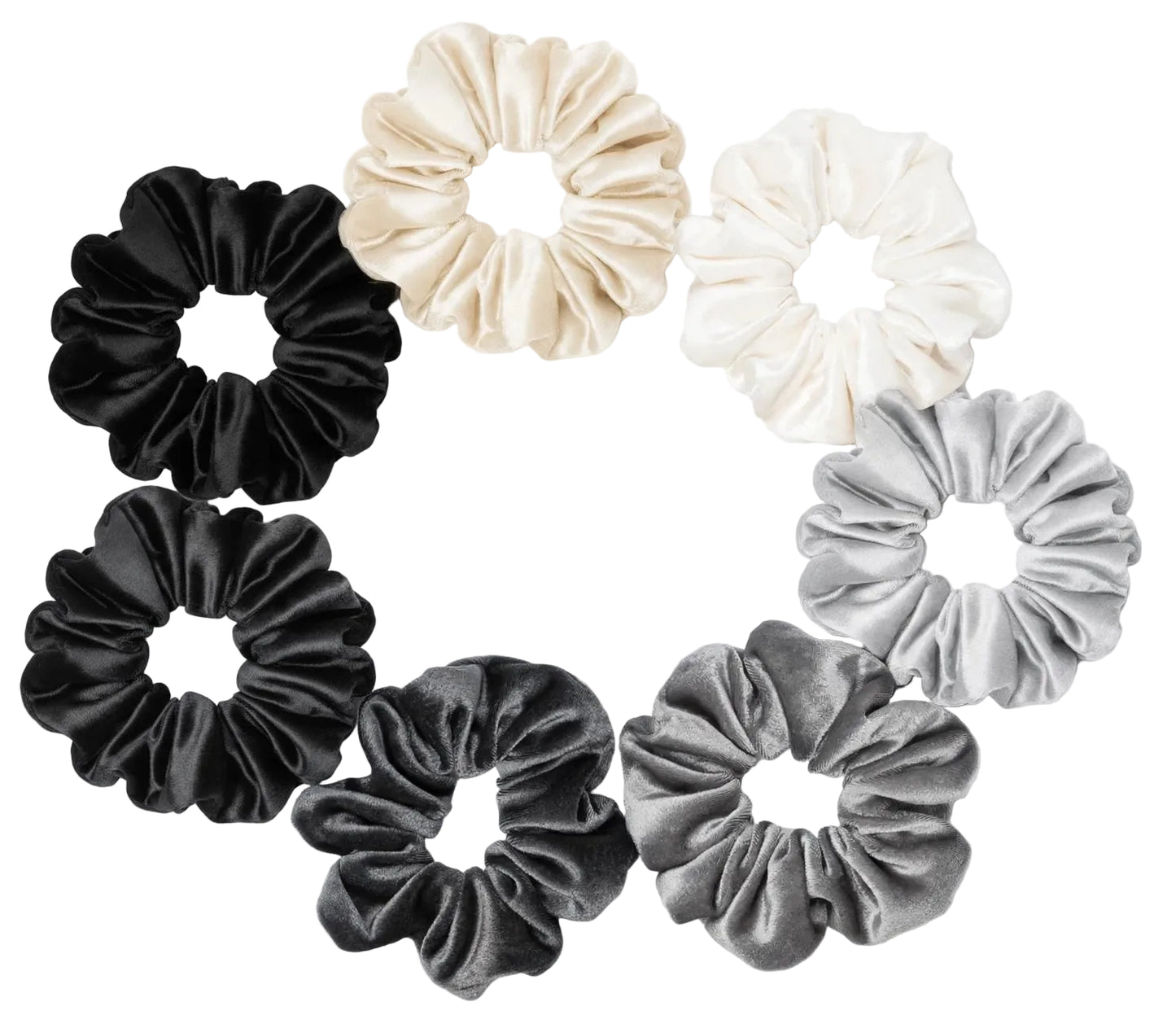 Set 7 Scrunchies Satín - XXL Monochrome Chic