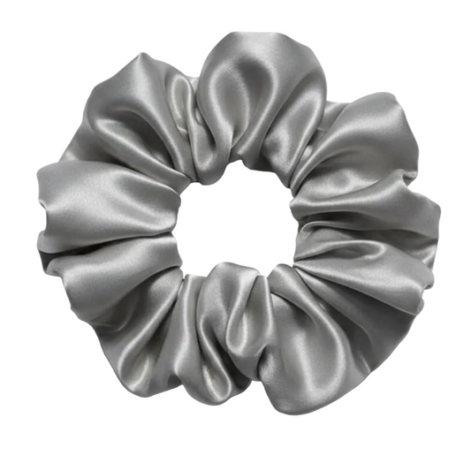 Scrunchie de Satín Gris Plata - Brillo Espejo