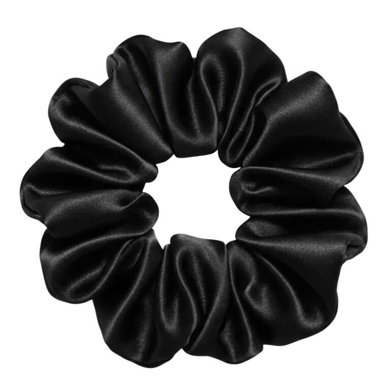 Scrunchie de Satín Negro - Anti-Frizz