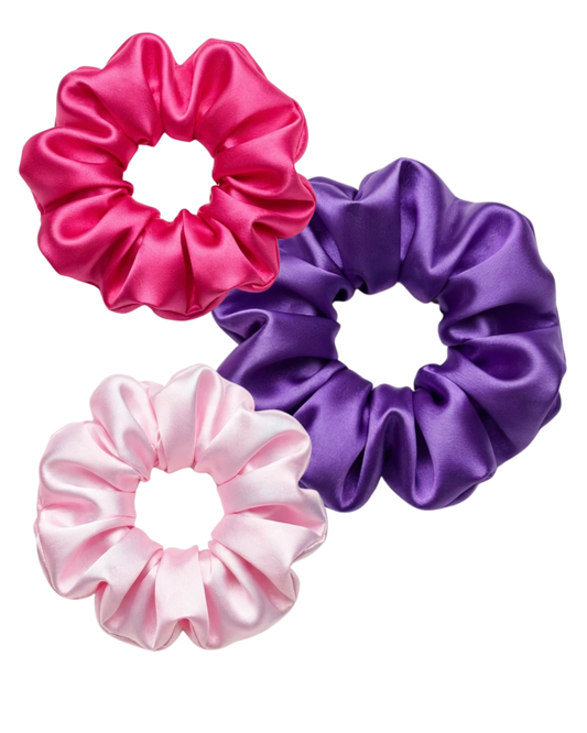 Set 3 Mini Scrunchies Barbie Dream - Rosa y Morado Satín