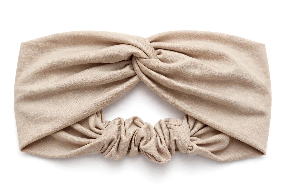 Diadema Beige Nudo Torcido | Tela Suave Ancha