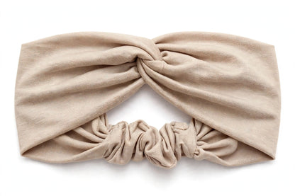 Diadema Beige Nudo Torcido | Tela Suave Ancha