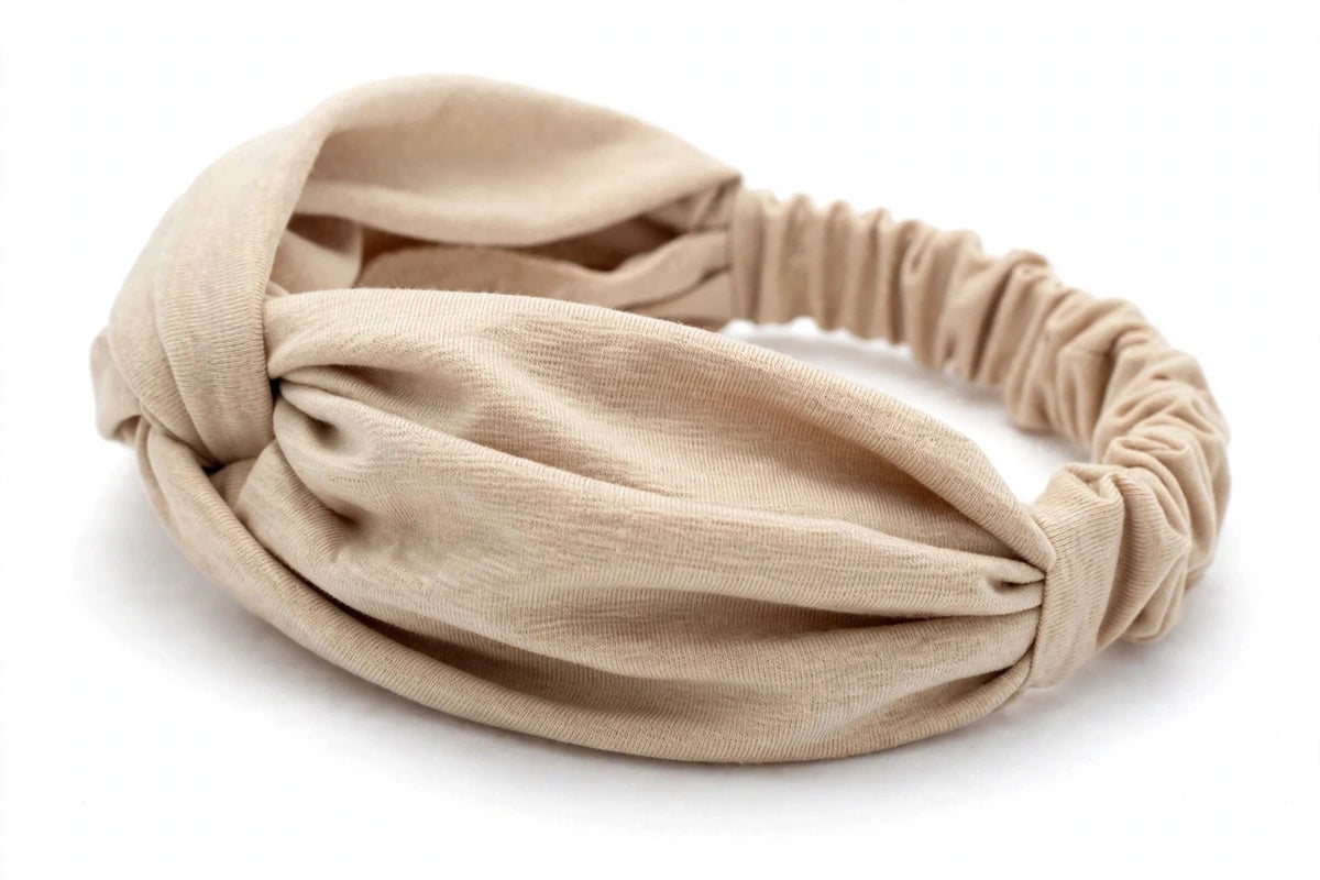 Diadema Beige Nudo Torcido | Tela Suave Ancha