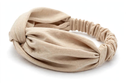Diadema Beige Nudo Torcido | Tela Suave Ancha