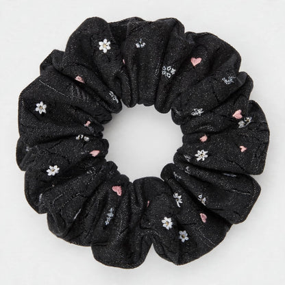 Set 5 Scrunchies de Mezclilla Bordada | Denim con Flores | Jeans