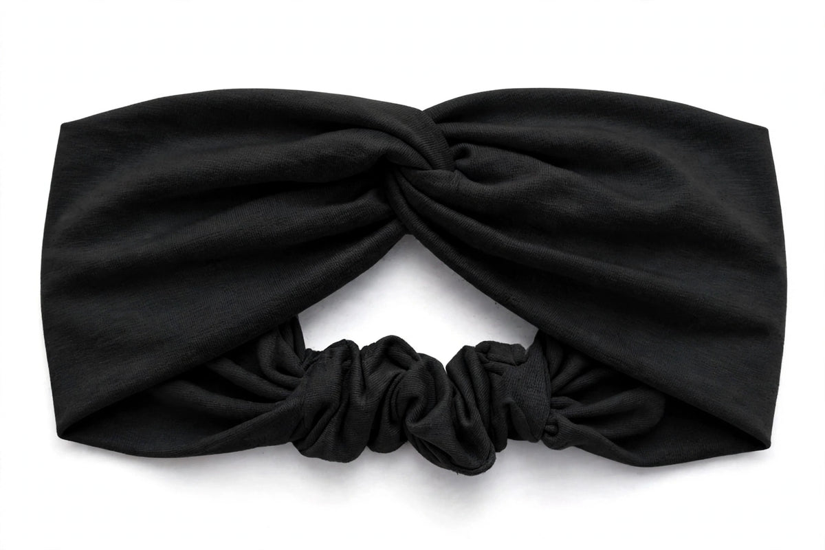Diadema Negro Nudo Torcido | Tela Suave Ancha