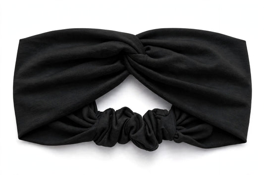Diadema Negro Nudo Torcido | Tela Suave Ancha