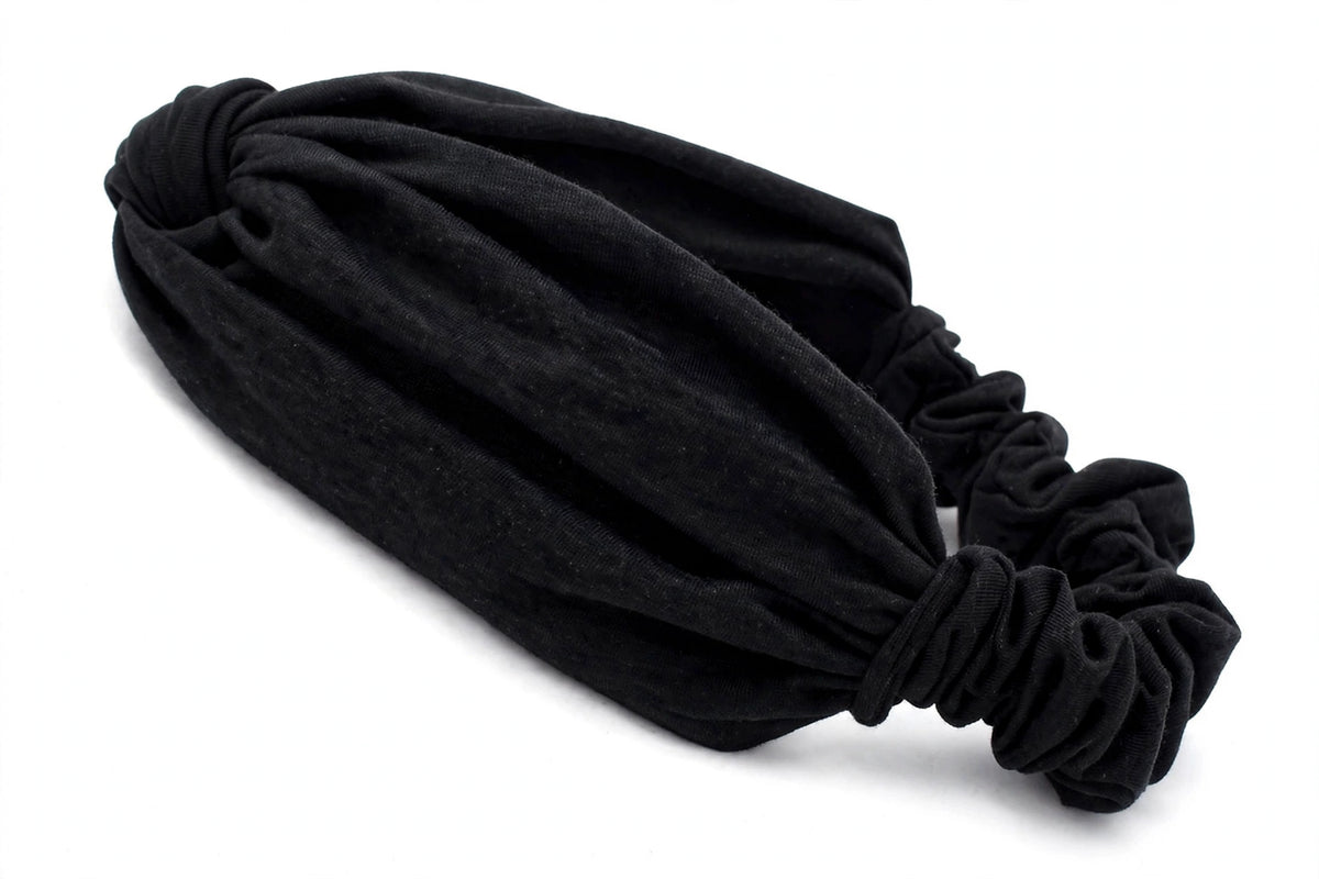 Diadema Negro Nudo Torcido | Tela Suave Ancha