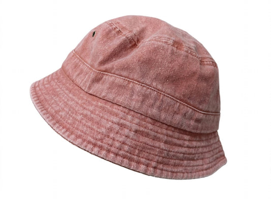 Bucket Hat Rosa Coral Deslavado Vintage | Sombrero Pescador Unisex Washed Denim