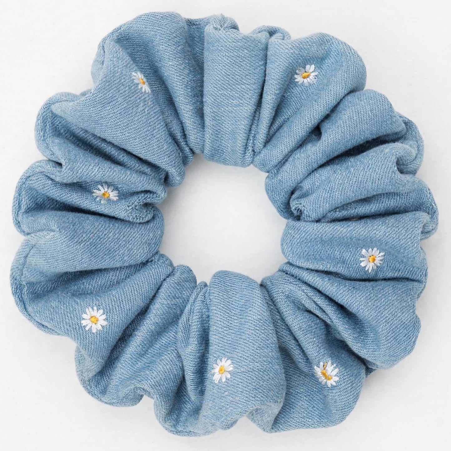 Set 5 Scrunchies de Mezclilla Bordada | Denim con Flores | Jeans