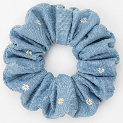 Set 5 Scrunchies de Mezclilla Bordada | Denim con Flores | Jeans