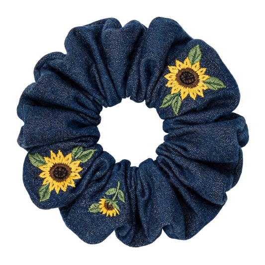 Scrunchie Mezclilla Azul Oscuro Girasol - Sunflower Premium