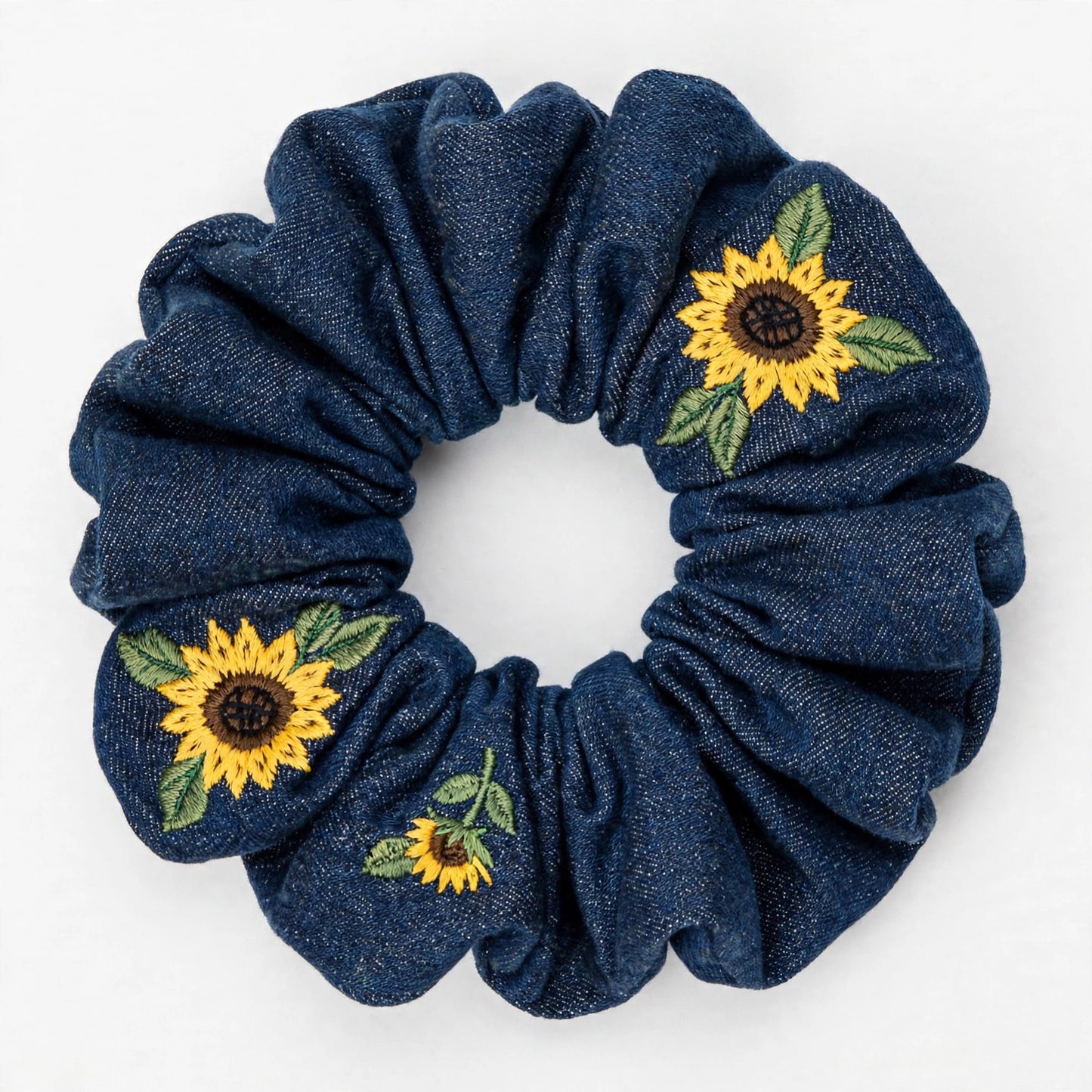 Set 5 Scrunchies de Mezclilla Bordada | Denim con Flores | Jeans