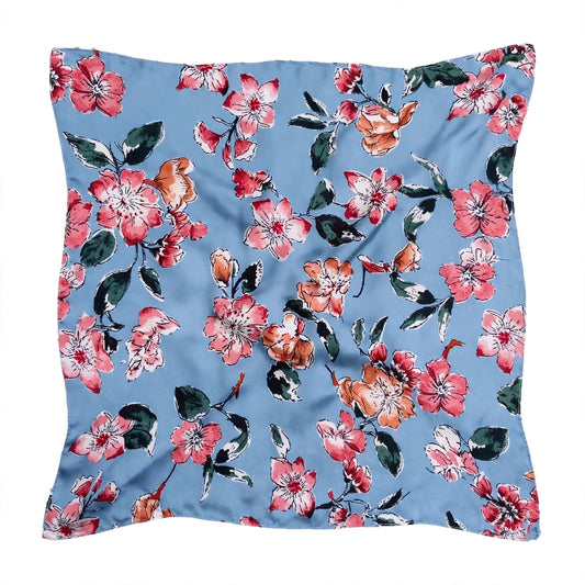 Paliacate Mascada Satinada Azul Floral Vintage 70x70 - 3 en 1