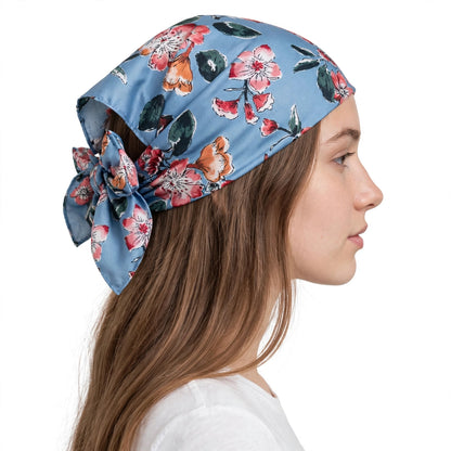 Paliacate Mascada Satinada Azul Floral Vintage 70x70 - 3 en 1