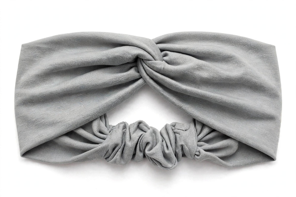 Diadema Gris Nudo Torcido | Tela Suave Ancha