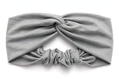 Diadema Gris Nudo Torcido | Tela Suave Ancha
