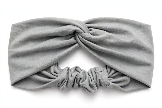 Diadema Gris Nudo Torcido | Tela Suave Ancha