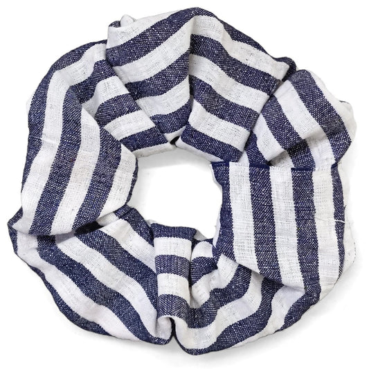 Scrunchie Rayas Azul Marino | Coletero Lino Estilo Marinero