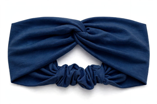 Diadema Azul Marino Nudo Torcido | Tela Suave Ancha