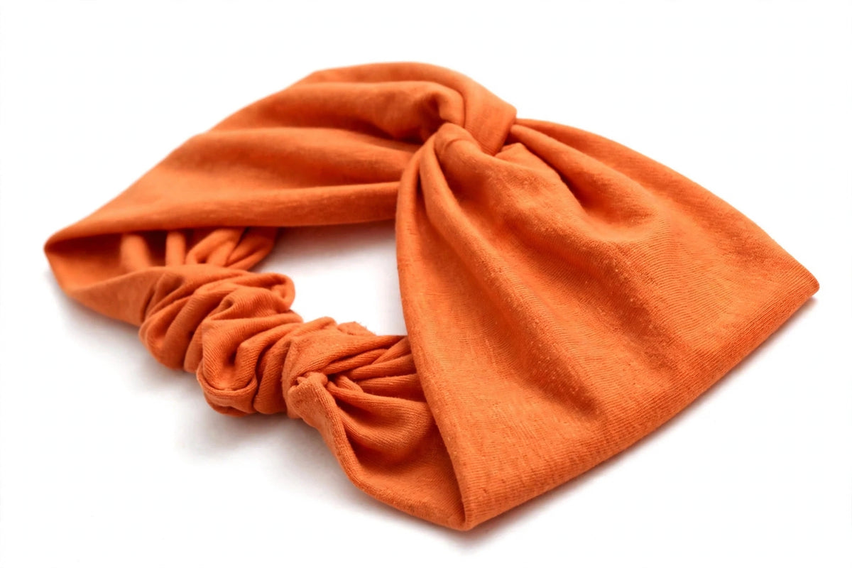 Diadema Naranja Nudo Torcido | Tela Suave Ancha