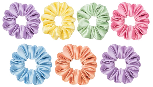 Set 7 Scrunchies Satín - XXL Pastel Candy Pop