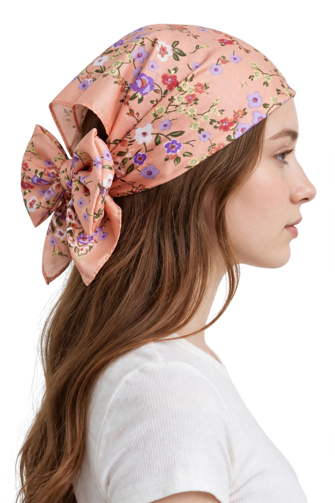 Paliacate Mascada Peach Flores Lila 70x70 - Satinado 3 en 1