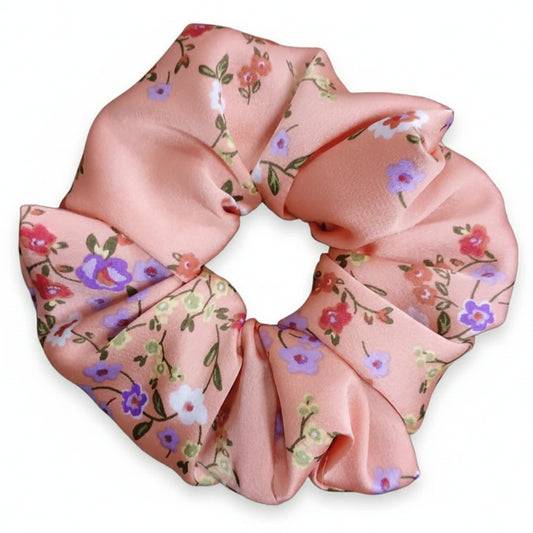Scrunchie Seda Floral Durazno | Anti Frizz y No Marca