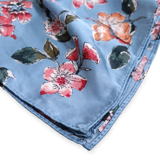Paliacate Mascada Satinada Azul Floral Vintage 70x70 - 3 en 1