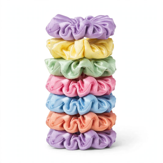 Set 7 Scrunchies Satín - XXL Pastel Candy Pop