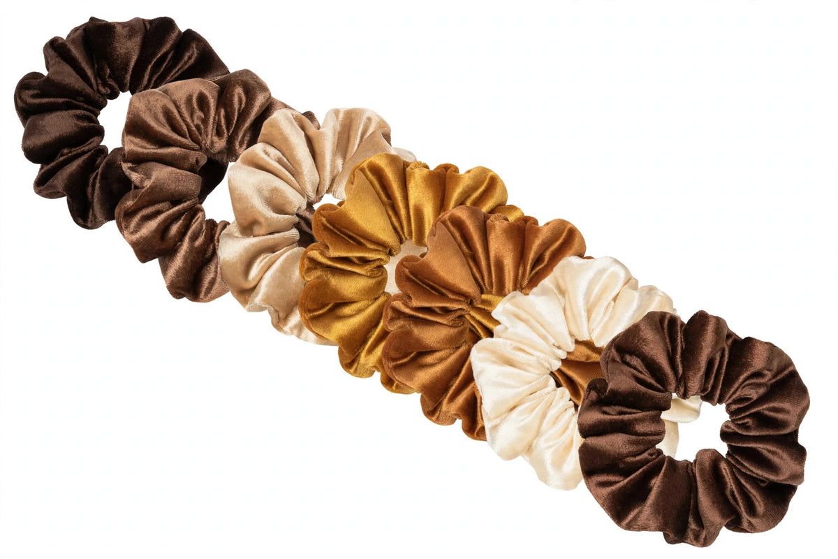 Set 7 Scrunchies Satín - Cafe Mocha