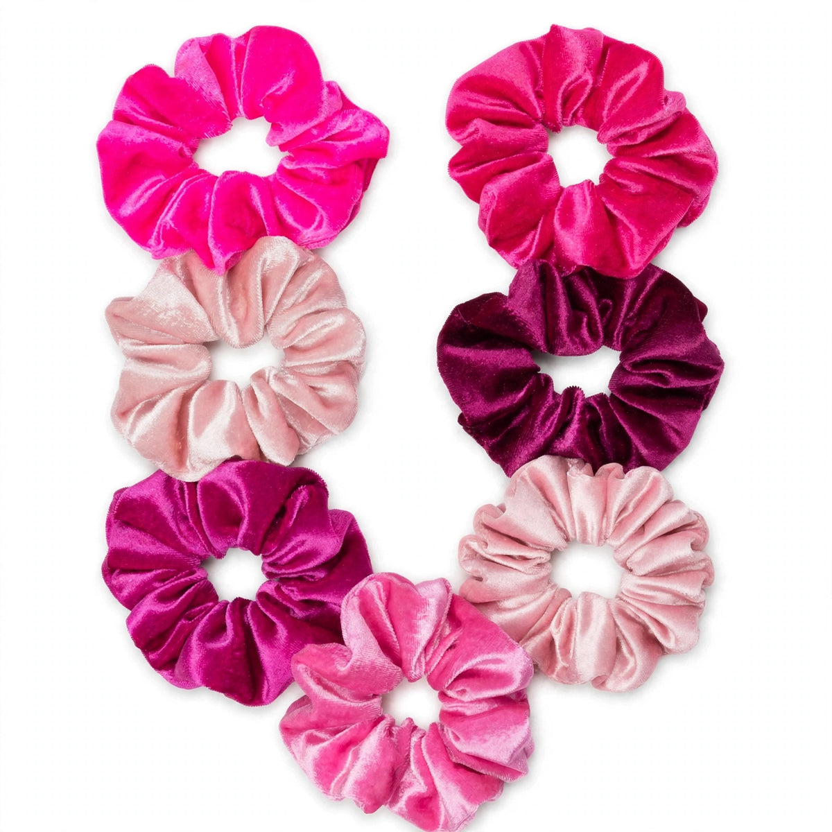Set 7 Scrunchies Satín - Rosa Barbie Hot Pink