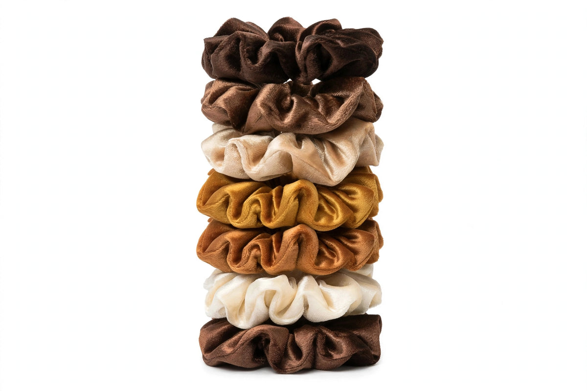 Set 7 Scrunchies Satín - Cafe Mocha