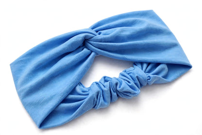 Diadema Azul Cielo Nudo Torcido | Tela Suave Ancha