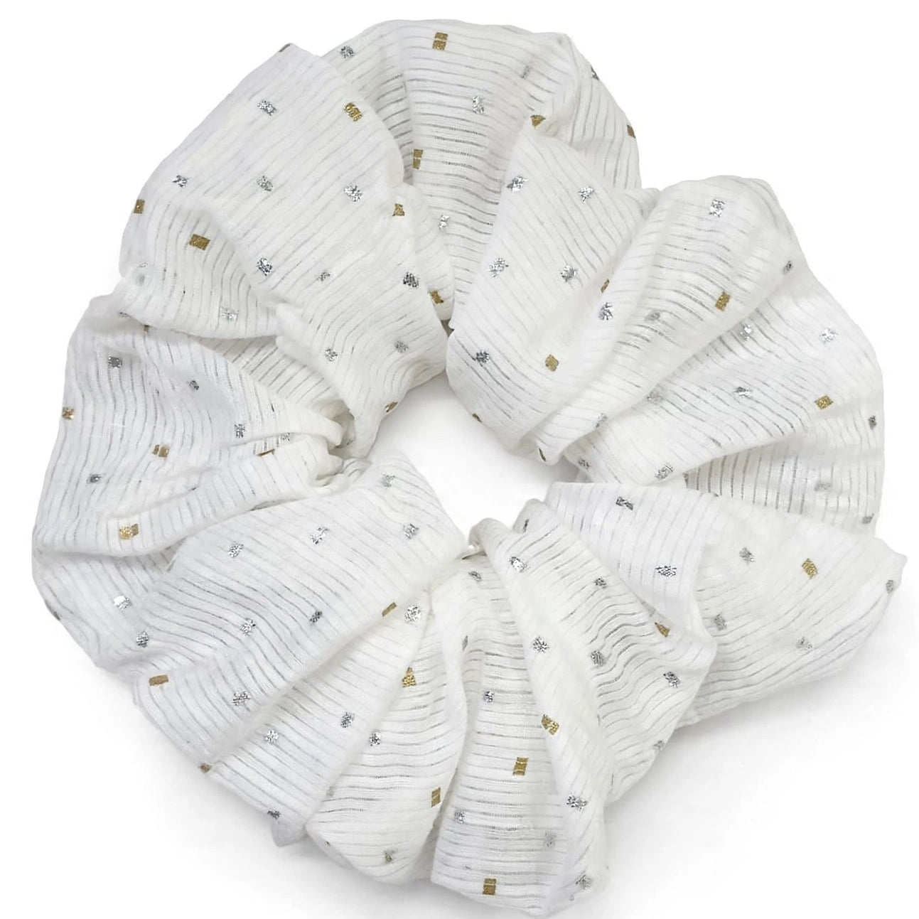 Scrunchie Blanco con Brillo Dorado | Lino Fiesta y Novia