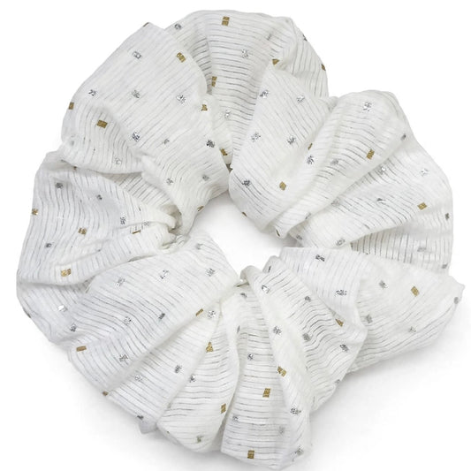 Scrunchie Blanco con Brillo Dorado | Lino Fiesta y Novia