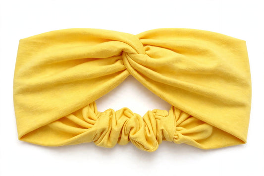 Diadema Amarillo Nudo Torcido | Tela Suave Ancha